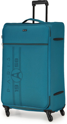 Verage Paris 75 Cms Green Large Check-in Trolley 4 Wheels Soft Suitcase Spinner Luggage Expandable Check-in Luggage - 28 inch