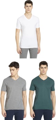 JOCKEY Solid Men V Neck Dark Green, White, Grey T-Shirt