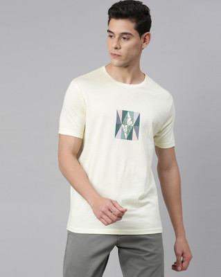 RARE RABBIT Graphic Print Men Round Neck Yellow T-Shirt