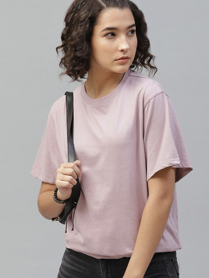 Roadster Solid Women Round Neck Purple T-Shirt