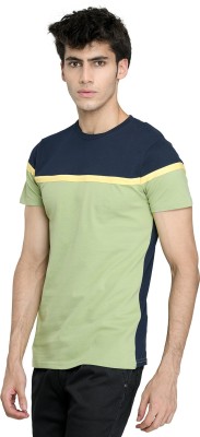 Kundan Colorblock Men Round Neck Black, Light Green T-Shirt