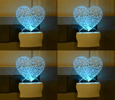 Somil 3D Illusion Tree In Shape Of Heart LED Plug & Play Wall Lamp ::Pack Of 4 Night Lamp(10 cm, Multicolor)