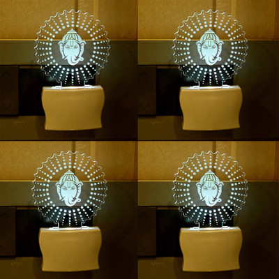 Somil 3D Illusion Peaceful Ganesha LED Plug & Play Wall Lamp ::Pack Of 4 Night Lamp(10 cm, Multicolor)