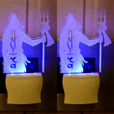 Somil 3D Illusion Mahadev Shadow With Trident LED Plug & Play Wall Lamp ::Pack Of 2 Night Lamp(10 cm, Multicolor)