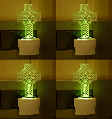 Somil 3D Illusion Ancient Holy Cross LED Plug & Play Wall Lamp ::Pack Of 4 Night Lamp(10 cm, Multicolor)