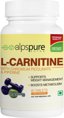 ALPSPURE Nutra L-Carnitine 750mg Tablets, Chromium Picolinate, Piperine, Boosts Metabolism(60 Tablets)