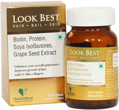HealthBest LookBest HAIR, NAIL & SKIN (HNS) Multivitamin Tablets | Biotin | Isoflavones(60 Tablets)