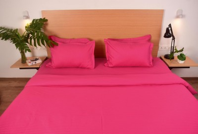 Ruishee 300 TC Satin King Striped Flat Bedsheet(Pack of 1, Pink)