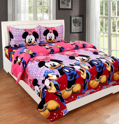 144 TC Cotton Double King Cartoon Bedsheet(Pack of 1, Pink)