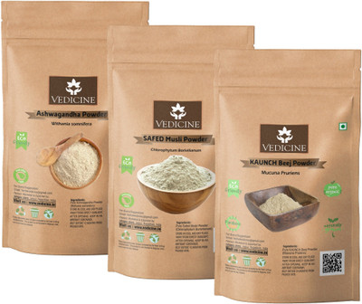 VEDICINE Natural Ashwagandha Safed Musli & Kaunch Konch Seed Powder 100g each Powder(3 x 100 g)