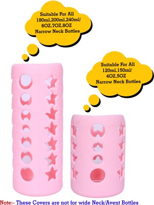 The Little Lookers Baby Feeding Bottle Silicone Warmer Cover/Sleeve Holder/Insulated Protection for Newborns/Infants/Babies (Pack of 2) (Pink, 120 & 240 ML)(Pink)