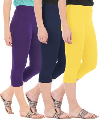 BEFLI Capri Leggings Women Purple, Blue, Yellow Capri