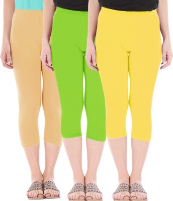 BEFLI Capri Leggings Women Brown, Green, Yellow Capri