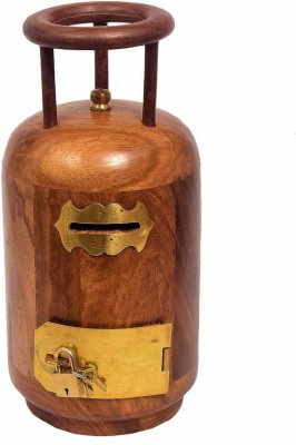 S.I Creation Handicraft Bazar Wooden Money Bank Cylinder Shape with Lock, Coin Storage Coin Bank(Brown)