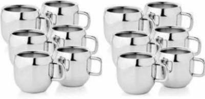 STEEPLE Pack of 12 Stainless Steel Pack of 12 Stainless Steel Double Wall Apple Tea & Coffee Cup (Apple Shape)(Silver, Cup Set)