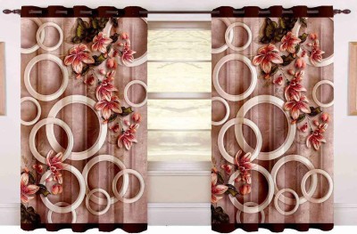 RISKY FAB 154 cm (5 ft) Polyester Room Darkening Window Curtain (Pack Of 2)(Floral, Brown)
