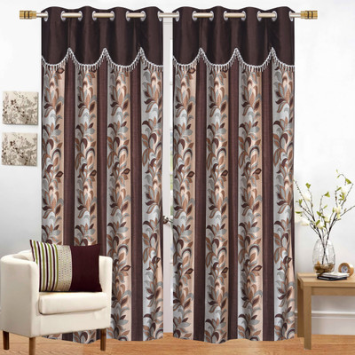 Ruhi Home Furnishing 214 cm (7 ft) Door Polyester Curtain (Pack Of 2)(Brown, Floral)
