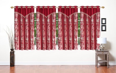 Stella Creations 154 cm (5 ft) Polyester Room Darkening Window Curtain (Pack Of 4)(Floral, Maroon)