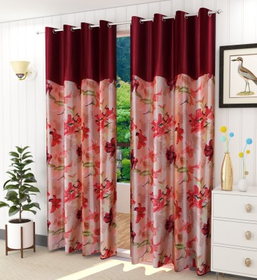 kiara Creations 182 cm (6 ft) Polyester Semi Transparent Shower Curtain (Pack Of 2)(Floral, Maroon)
