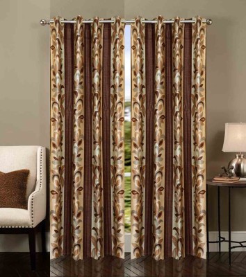 Ruhi Home Furnishing 214 cm (7 ft) Polyester Room Darkening Door Curtain (Pack Of 2)(Floral, Brown)