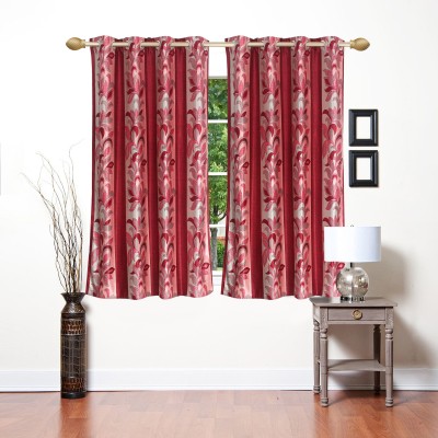 Ruhi Home Furnishing 152 cm (5 ft) Polyester Semi Transparent Window Curtain (Pack Of 2)(Floral, Maroon)