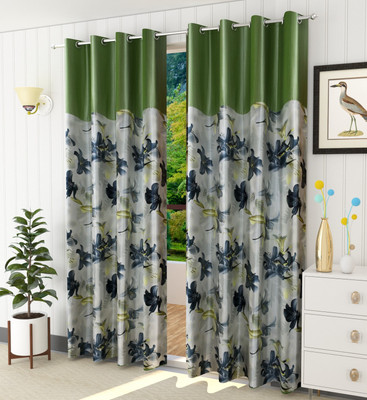Galaxy Home Decor 213 cm (7 ft) Door Polyester Semi Transparent Curtain (Pack Of 2)(Light Green, Floral)