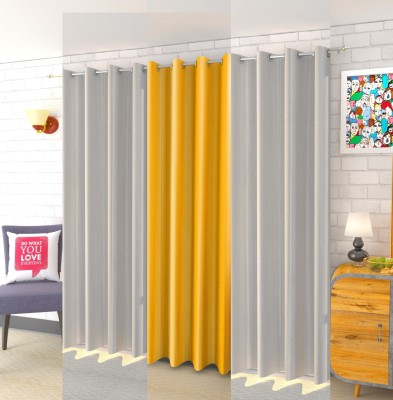 FUNFLIP 274.5 cm (9 ft) Polyester Room Darkening Long Door Curtain (Pack Of 3)(Plain, White, Yellow)