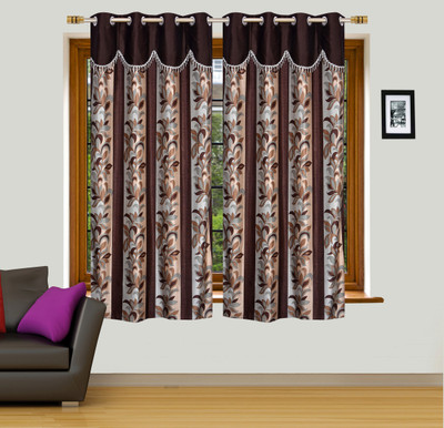 Ruhi Home Furnishing 152 cm (5 ft) Window Polyester Semi Transparent Curtain (Pack Of 2)(Brown, Printed)