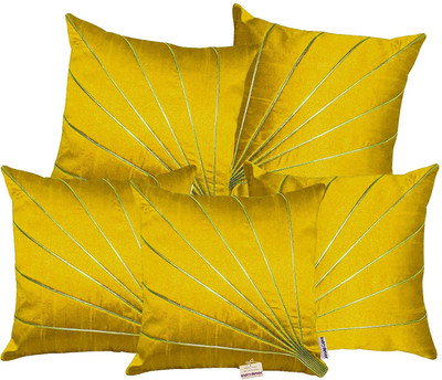 indoAmor Dupion Silk Cushions Cover(40 cm*40 cm, Pack of 5, Yellow)