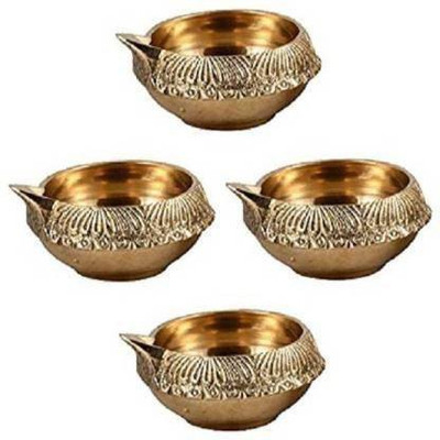 RUDRANSH Brass Kuber Deepak Table Diya For Puja Home Décor Set of 4 Height: 1.1 inch Brass (Pack of 4) Table Diya(Height: 1.1 inch)