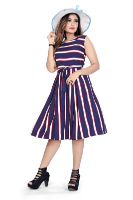 kuber creation Women A-line Blue, White Dress