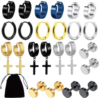 shivay Mens Earring & Women Earring Fashion Multi jewellery Valentine Platinum Black Blue Golden Silver Surgical Plug Hoop Ear piercing Studs stainless Steel Jewelry Stylish Fancy Party wear casual High Gold Polish Daily use simple Magnet non Pierced Round pressing Dumbell Multicolor press Mahadev M