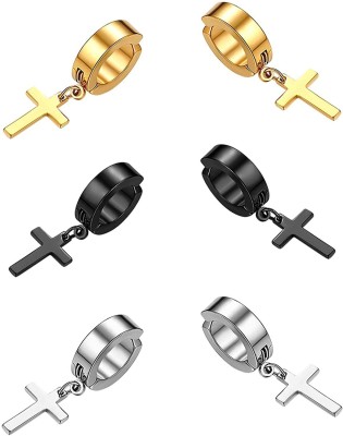 Karishma Kreations Mens Fashion Jewellery Valentine Multi Black Golden Silver Stud Salman Khan Kaju Bali Hoops earrings for men/ Ear rings Combo For Men / Gents / Boys / unisex Piercing Daily use Simple Ear cuff style Alloy, Metal, Stainless Steel, Brass Stud Earring Stainless Steel Stud Earring, Ho