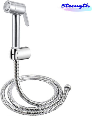 Strength -HF-09 Micro Full Brass Health Faucet with SS-304 Grade 1 Meter Flexible Metal Hose Pipe and Wall Hook Chrome Finish - ( Set of 1 pcs ) Health Faucet(Centerset Installation Type)
