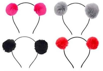 Anjali Creations Fur Plastic Korean Style Pompom Hairband (Pack of 4) Hair Band(Multicolor)