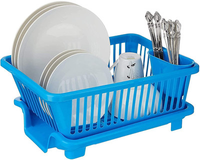 Somkala Utensil Kitchen Rack Plastic 3 in 1 Large Durable Plastic Kitchen Sink Dish Rack Drainer Cutlery bartan stand