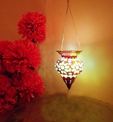 LampLight Mosaic Decorative Colorful Hanging Lamps Multicolor Glass Table Lantern(30 cm X 9 cm, Pack of 1)