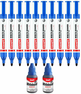 LUXOR Whiteboard Marker (10 Pen with 2 Ink)(Set of 12, Blue)