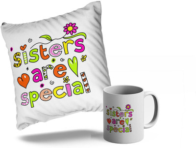 Tee Mafia Rakshabandhan Sisters Are Special Combo Pillow And Ceramic Coffee Mug(330 ml)