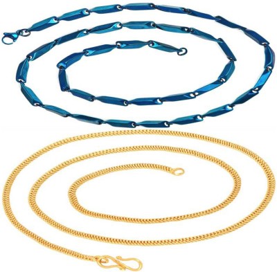 ESG Stunning Blue and Gold Plated Stainless Steel Chain for men and women .size 22 inch . Platinum, Gold-plated Plated Brass, Stainless Steel Chain