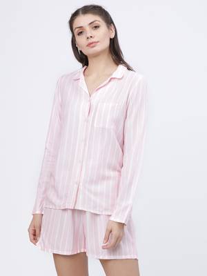 Tokyo Talkies Women Striped Pink Top & Shorts Set