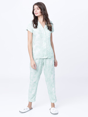 Tokyo Talkies Women Printed Light Green Shirt & Pyjama set