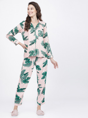 Tokyo Talkies Women Printed Pink Shirt & Pyjama set