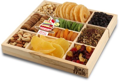 HyperFoods RawFruit Tropical 10 Dry Fruit Combo Wooden Gift Box | Premium Dried Fruit Berries Combo Gift Pack with Greeting Card | Happy Birthday Anniversary Gift for Colleague Wife Girlfriend Parents(1100 g)