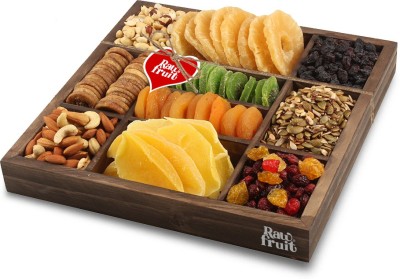 HyperFoods RawFruit Tropical 10 Dry Fruit Combo Dark Wood Gift Box | Premium Dried Fruit Berries Combo Gift Pack with Greeting Card | Valentines Day Gift for Boyfriend Girlfriend Wife Husband(1100 g)