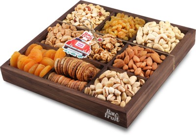 HyperFoods RawFruit Basic 9 Dry Fruit Combo Dark Wood Gift Box | Premium Dried Fruit Berries Combo Gift Pack with Greeting Card | Wedding Shadi Marriage Newly Married Happily Gift Hampers for Him/Her(1100 g)