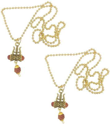 Utkarsh (Set Of 2 Pcs) Unisex Metal Stylish & Fancy Brown Beads Rudraksha Solid Golden Plated Mahadev Bolenath Mahakaal Lord Shiva Trishul With Damru Locket Pendant Necklace With Chain Religious Spiritual Jewellery Set Gold-plated Metal Utkarsh (Set Of 2 Pcs) Unisex Metal Stylish & Fancy Brown Beads Rudraksha Solid Golden Plated Mahadev Bolenath Mahakaal Lord Shiva Trishul With Damru Locket Pendant Necklace With Chain Religious Spiritual Jewellery Set Gold-plated Metal