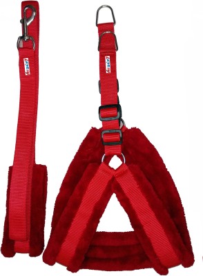 Petshop7 Nylon Red 1 inch Fur (Chest Size : 25-30 inch) Medium Dog Harness & Leash(Medium, Red)