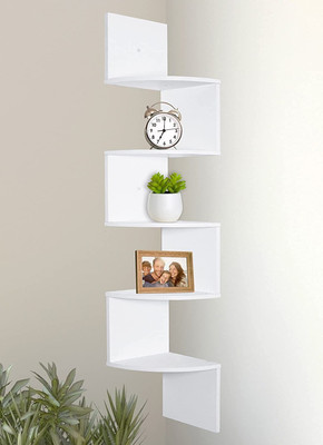 UNIQUE CRAFT HOUSE MDF Wall Mount Zig Zag 5 Tier Floating Wall Shelf For Home and Living Decor - White MDF (Medium Density Fiber), Wooden Wall Shelf(Number of Shelves - 5, White)