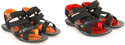 Kzaara Men Sandals(Orange, Red, Black , 6)